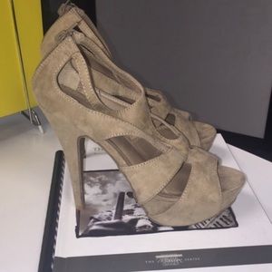 Beige Suede Platform heels.